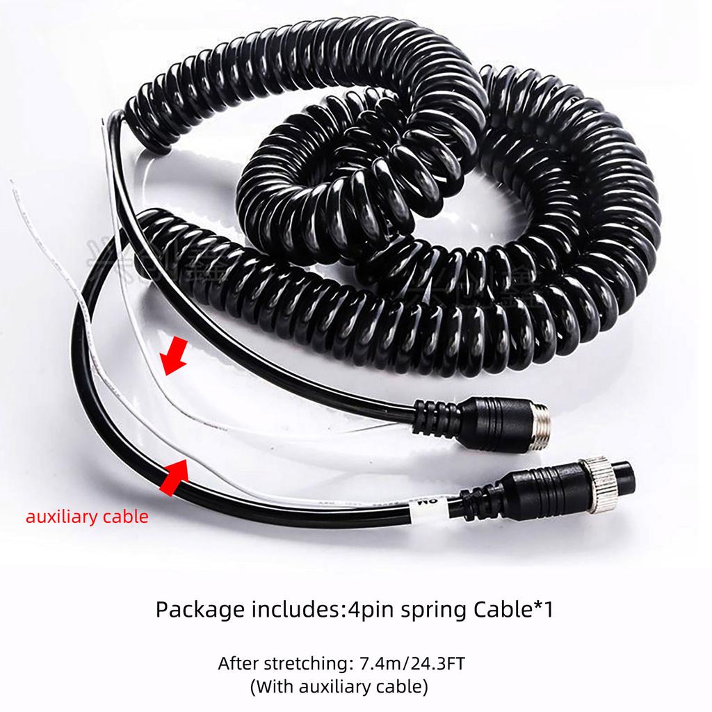 7.4M/24.3Ft 4-контактный пружинный шнур авиационный удлинитель видеокамера заднего вида кабель для автобуса Turck фургона грузовика автофургона монитора видеонаблюдения DVR телевизора