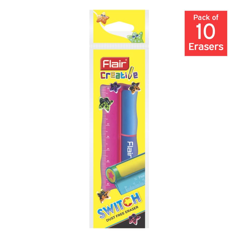 Flair Switch Eraser Pack of 10 Non Toxic Dust Free School Erasers for Kids Office Home Use Stationery Supplies