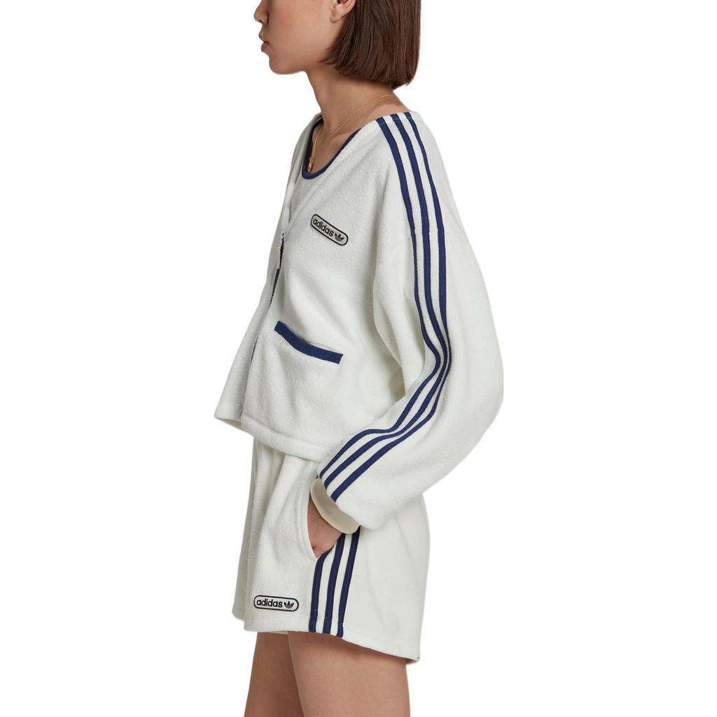 adidas Originals, однотонный свитер на молнии с v-образным вырезом, вышивкой логотипа и тремя полосками, женские топы белого цвета HL6585
