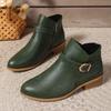 Women's Boots Martin Boots Autumn and Winter New Large Size Short Boots Pointed Middle Heel Belt Buckle Women's Boots