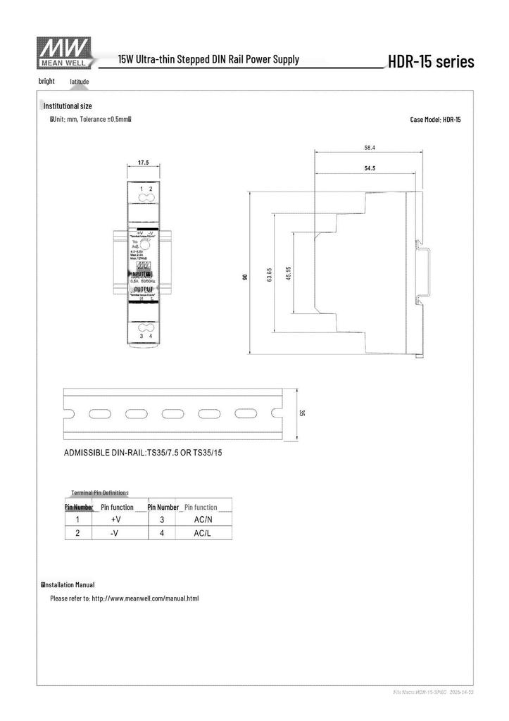 Mingwei HDR-15 Ультратонкий блок питания на DIN-рейку: 15Вт, 5В/12В/15В/24В/48В
