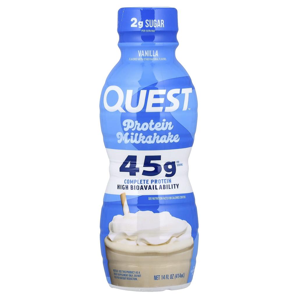 Quest Nutrition Протеиновый молочный коктейль, Ванильный, 4 бутылки, 414 мл (14 жидких унций) Каждый