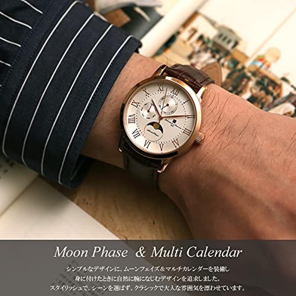 [Salvatore Mara] Watch Moon Phase Multi Calendar 5 ATM Water Resistant Business Formal Men's Leather Belt Limited Model Silver Blue SM21106-SSBL