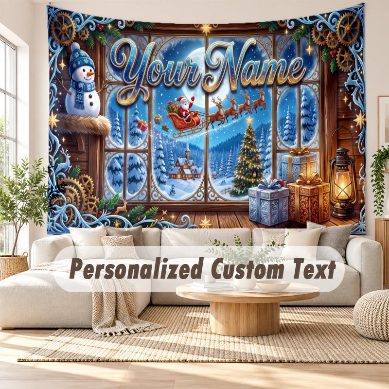 Christmas Custom Name Printed Tapestry Wall Hanging For Bedroom Living Room Wall Decor Holiday Gift