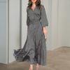 Women's Summer Maxi Dress V Neck Long Sleeve Flowy A-line Dress Casual Long Beach Sundress for Daily Vacation Parties