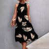 Women's Summer Sleeveless Solid Color Printed Loose Splicing Casual Hanging Neck Beach Dresses
