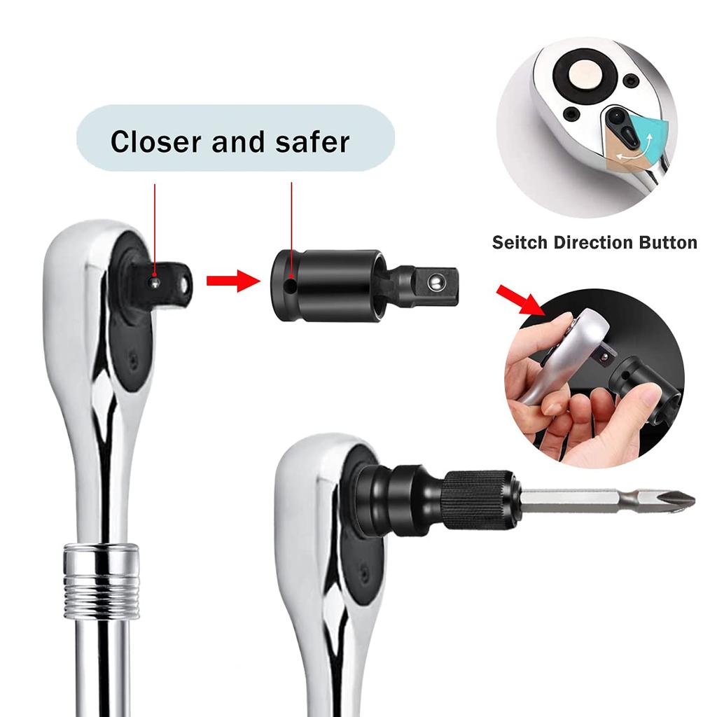 Square Socket Ratchet Telescopic Quick Release Ratchet Reversible Enlarged Handle 3/8-inch Wrench, Drive, 72-Tooth,