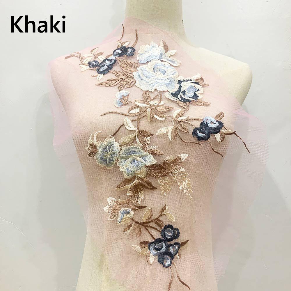3D Flower Floral Embroidered Patches Mesh Bottom Wedding Dress Stickers  Clothing Decoration