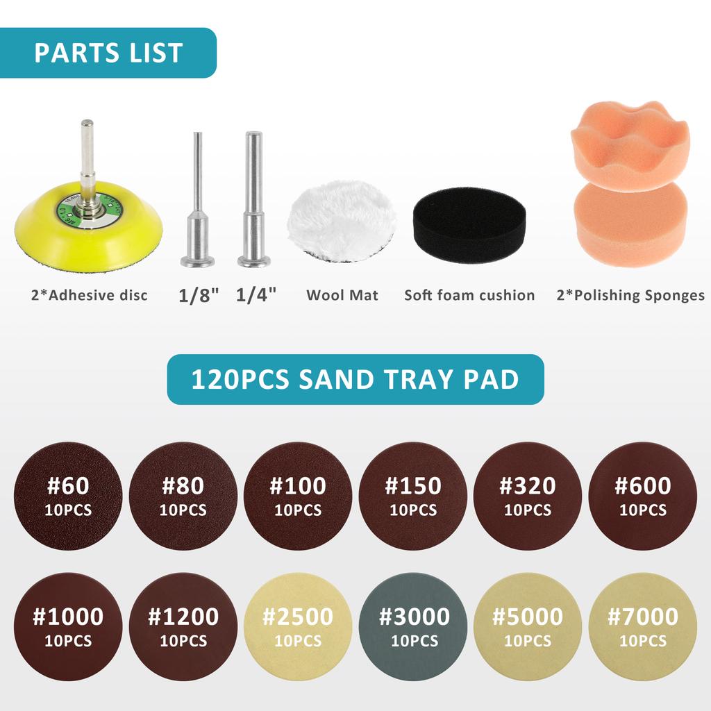 Sanding Discs Pad Variety Kit for Drill Grinder Rotary Tools 60-10000 Grit Wet/Dry Sanding Paper Waxing Foam Polish Pads For Car