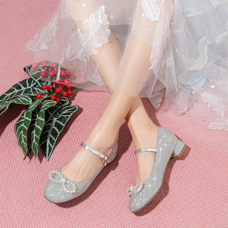 Новые туфли для девочек, милые туфли принцессы, туфли для девочек постарше, с бантом, пряжкой, пайетками, кристаллами, подиумные кожаные туфли