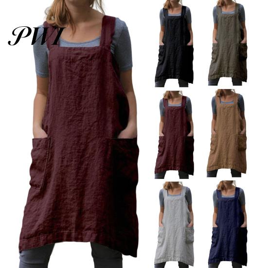 Washable Cooking Apron Solid Color Crisscross Back with Pockets Garden Fine Workmanship Baking Accessories