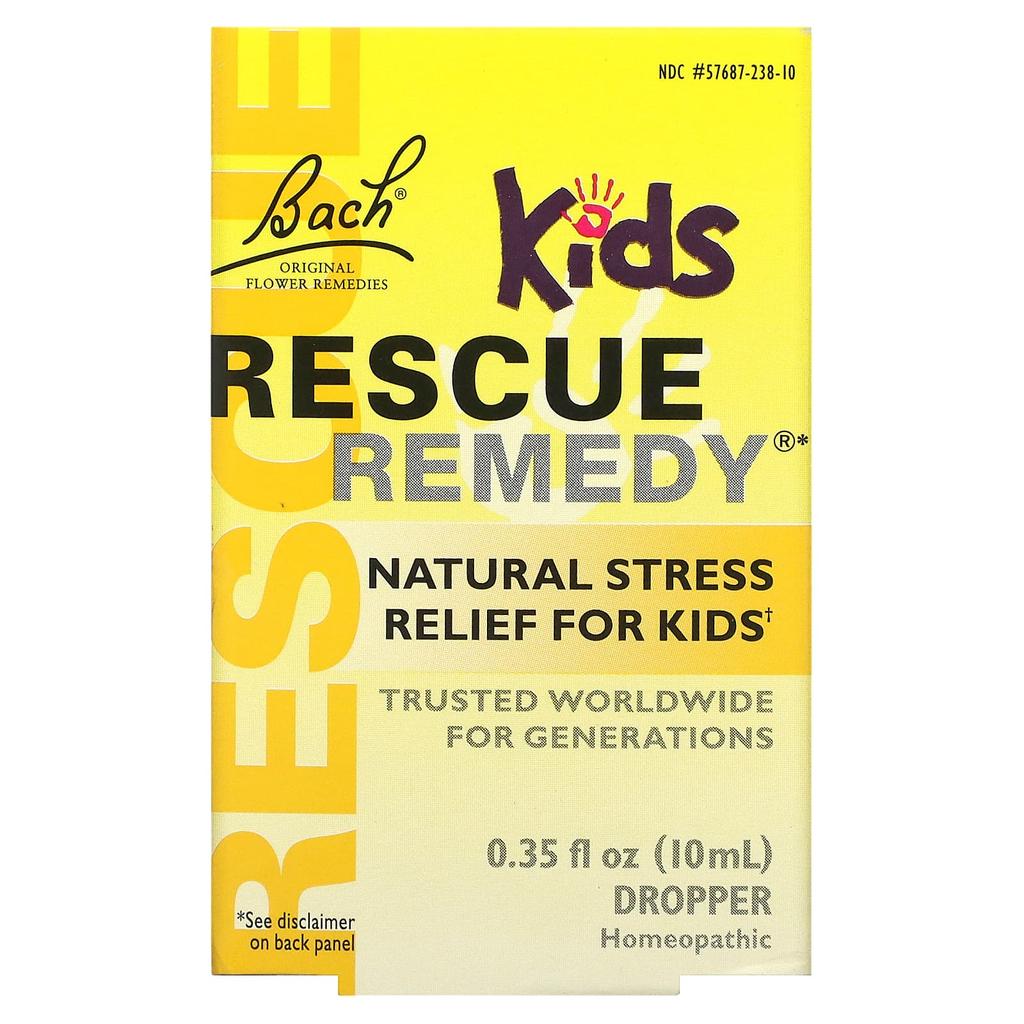 Bach Original Flower Remedy, Rescue Remedy Dropper, натуральное средство от стресса для детей, без спирта, 0,35 жидких унций (10 мл)