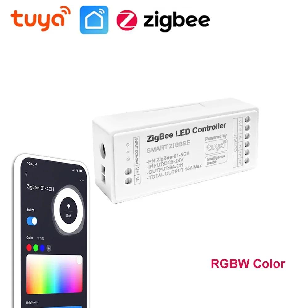 Tuya Умный Zigbee LED Контроллер для Одноцветной RGB CW RGBW RGB+CCT LED Ленты Голосовое Управление через Приложение 12V LED Контроллер Света Alexa