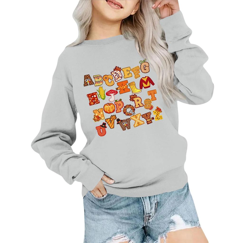 Kids' Fashion Loose-Fit Casual Long-Sleeve Christmas Print Oversized Crewneck Sweatshirt