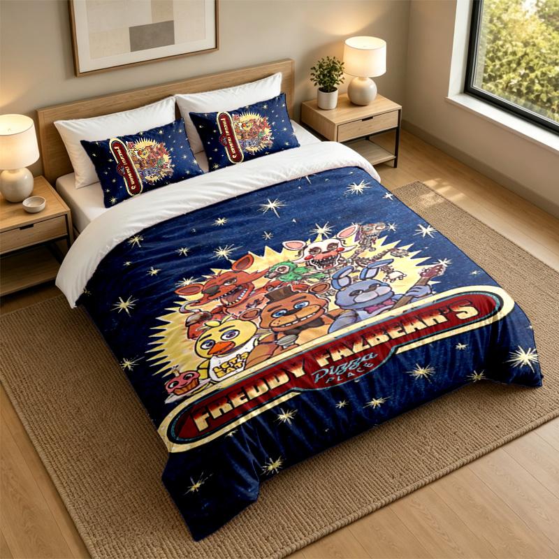 Soft Bedding Set Five Nights at Freddy’s Pattern, 1 Duvet Cover plus 2 Pillowcases Stylish Bedroom Home Textile