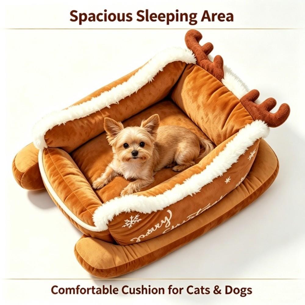 Bite Resistant Christmas Sleigh Pet Bed Reindeer Shape Xmas Sleigh Cat Nest Living Room