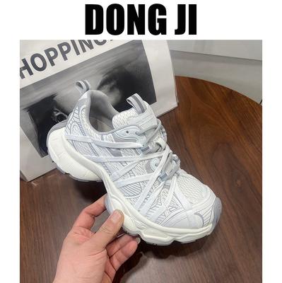 Кожаные ремешки, увеличивающие высоту спортивной и повседневной обуви для женщин, весна 2025, новая коллекция, ретро, сетчатая обувь на толстой подошве