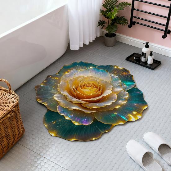 3D Flower Floor Mat Absorbent Bathroom Mat Anti-Slip Floral Pattern Area Rug for Living