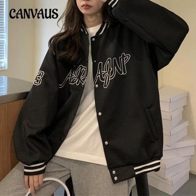 Осенняя женская бейсбольная куртка с вышитыми буквами, однотонная, с длинным рукавом