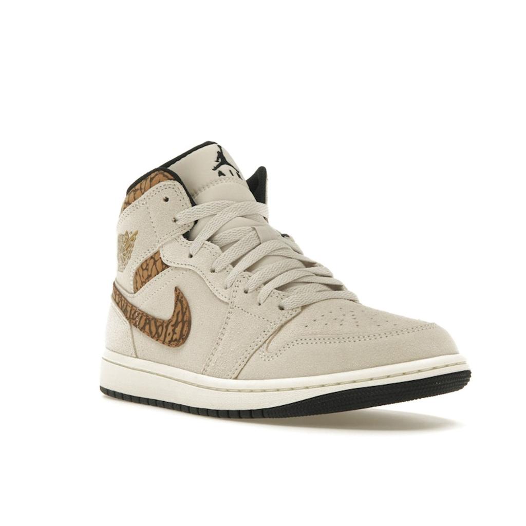 Air Jordan 1 Mid SE Brown Elephant Men Sneakers Light-Orewood-Brown Metallic-Gold White DZ4129-102