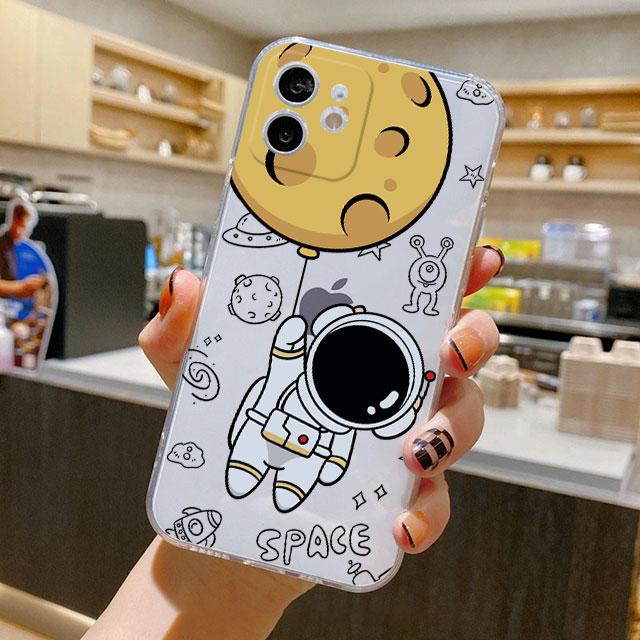 Чехол с милым мультяшным астронавтом для iPhone 14 11 12 Pro 13 Pro Max XR XS X 6s 7 8 Plus SE 2020 13 Mini Роскошный противоударный прозрачный чехол