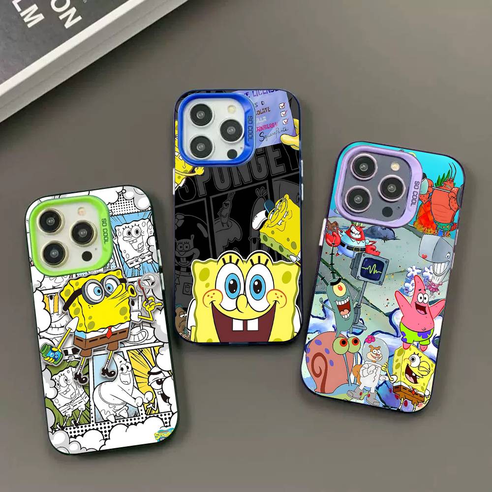 Мультяшный Милый S-Губка Боб Аниме Чехол для Телефона Для IPhone 17 16 15 14 11 12 13 Pro Max Pro Plus Цветной Серебристый Чехол