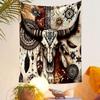 Boho Cow Skull with Feathers and Patterns Patterned tapestry home decor, suitable for bedroom and living room, gift