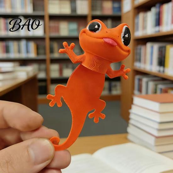 Fun Animal Page Marker Funny Gecko Bookmark, 3D Printed Lizard Clip, Novelty Vibrant Orange Bookmark for Readers, Gift Book Lovers Smooth Edge