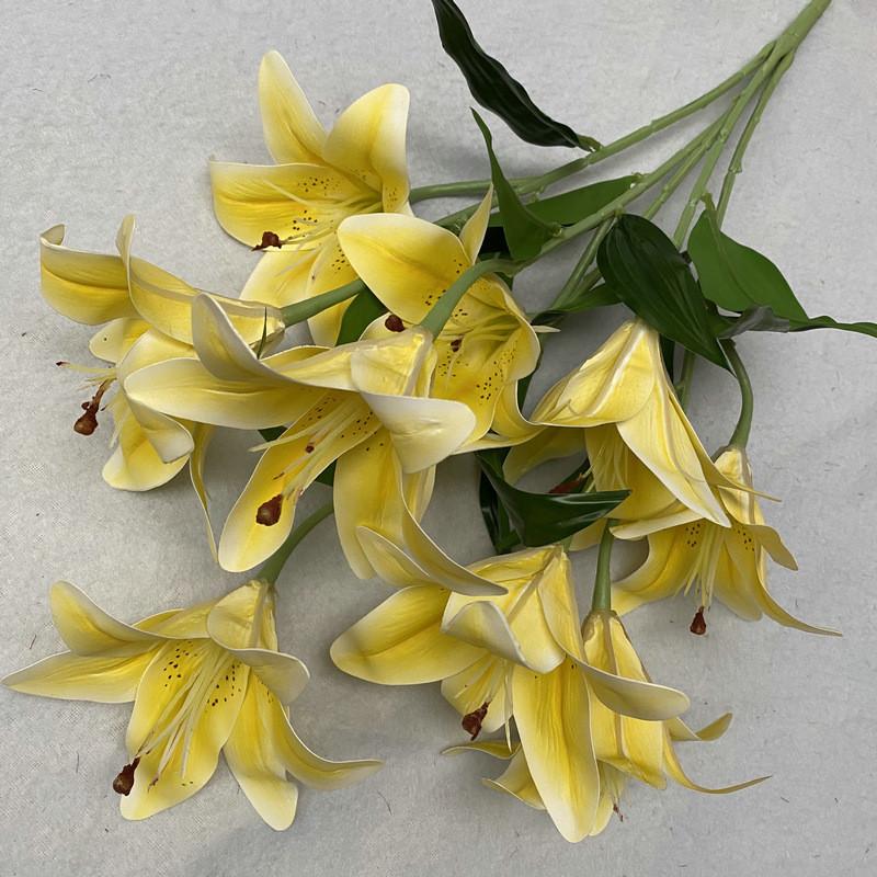 9 Flowers Artificial Stems Pu Material 3d Simulation Lilies Wedding Home Decor