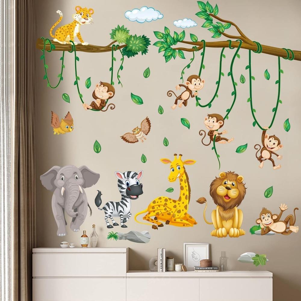 Jungle Animal Tree Vine Wall Stickers Children's Room Animal Boys and Girls Baby Room Bedroom Wall Decoration