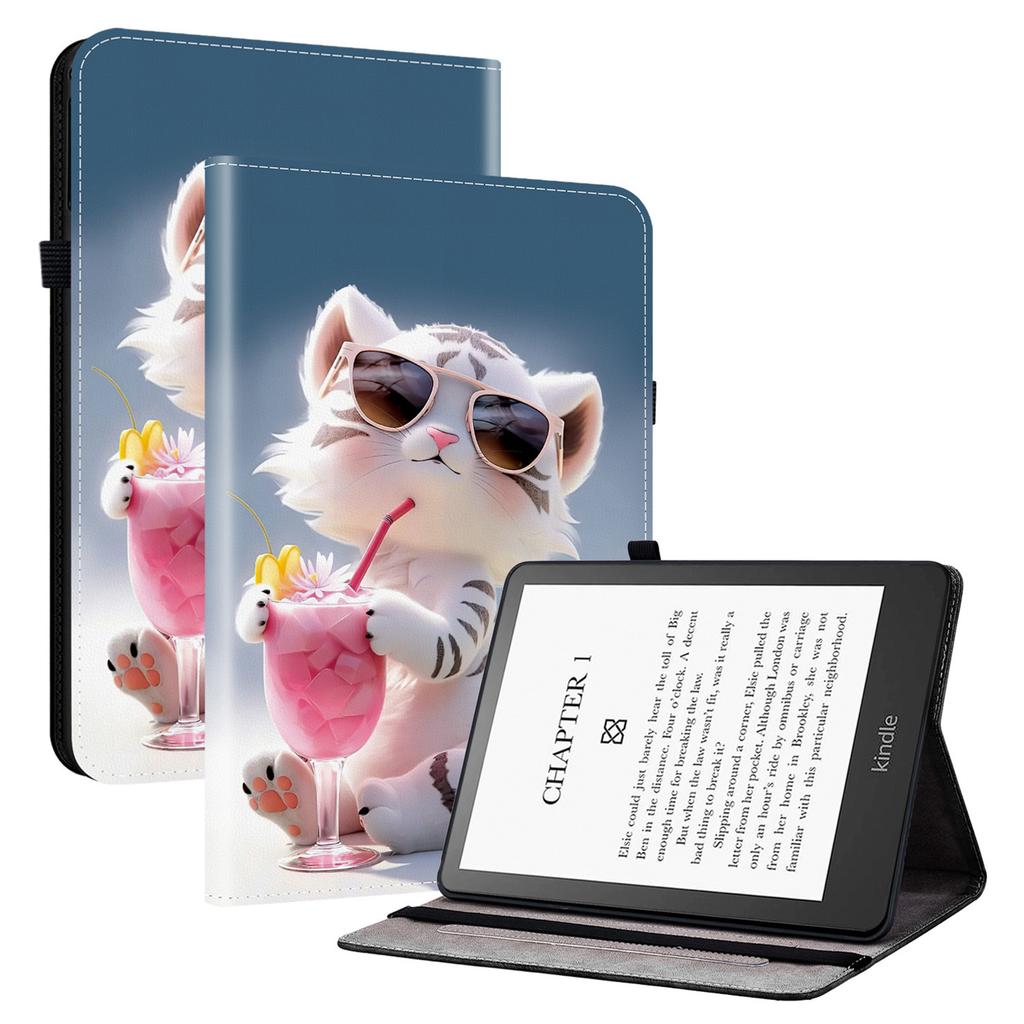 Для Amazon Kindle Paperwhite (2021) Кожаный чехол-подставка с узором и карманами для карт