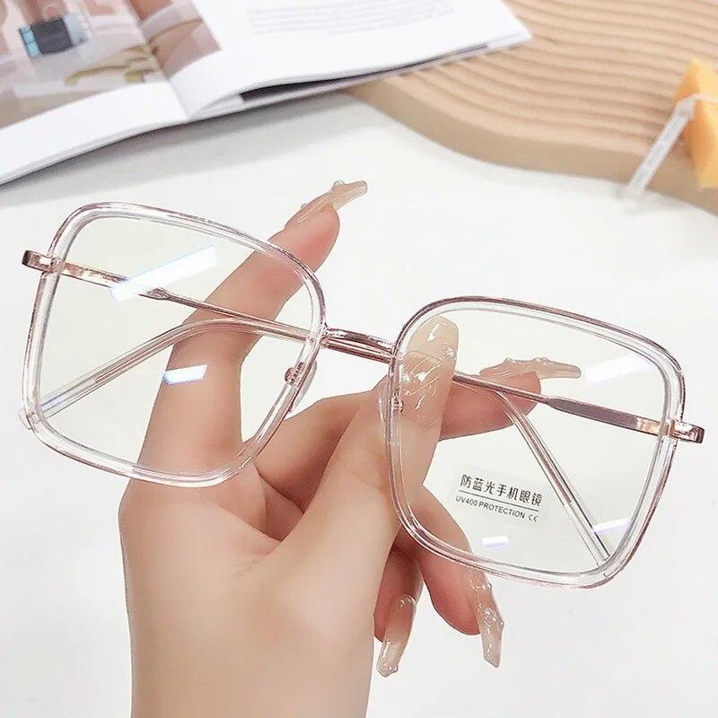Модные очки с защитой от синего света, большая квадратная металлическая прозрачная оправа, женские компьютерные игровые очки с защитой глаз, простые очки