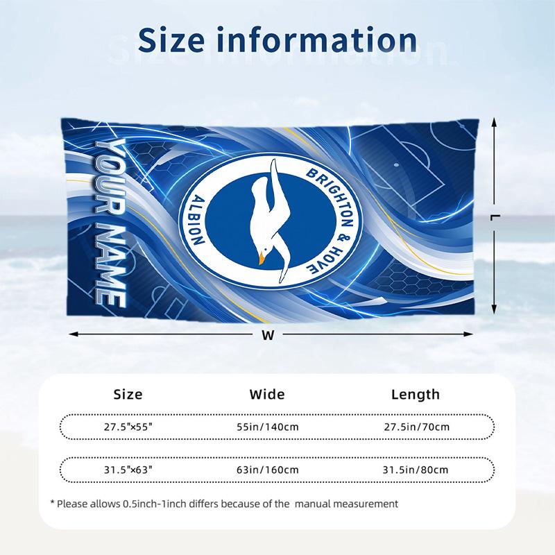 Beach Towel Brighton & Hove Albion Football Print Custom Name Text Soft Towel for Swimming Pool