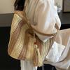 New Straw Beach Tote Bag Large Capacity Tote Bag Summer Beach Bag Vertical Stripe Vacation Wind Women's Bag