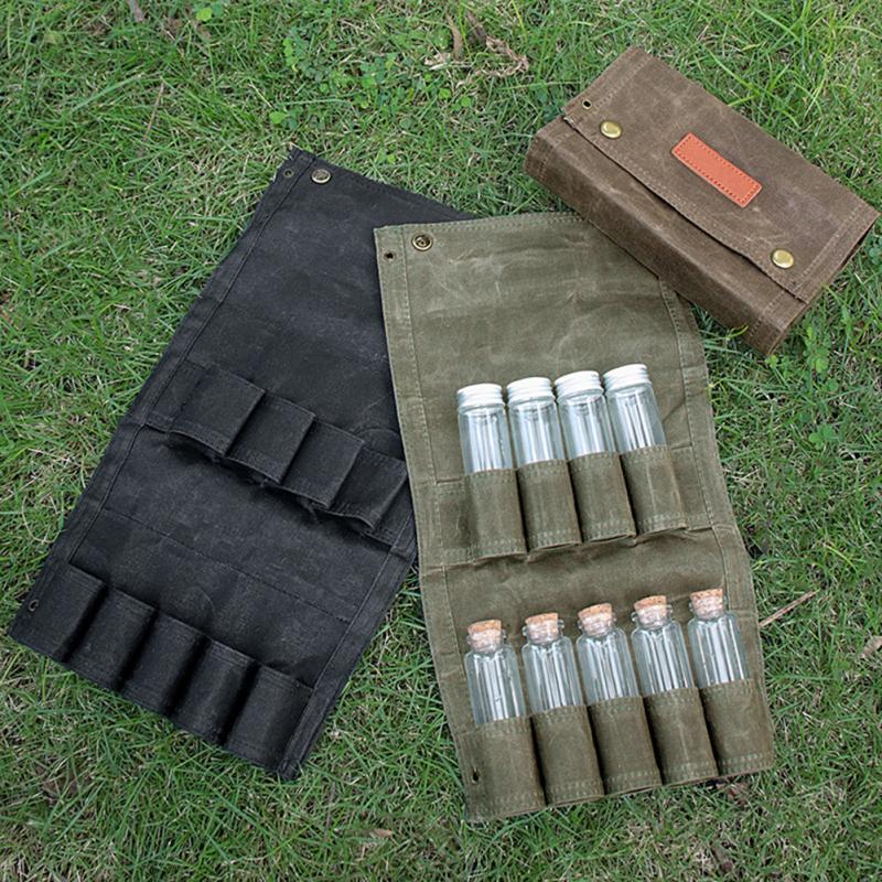 Portable Spice Bag Canvas Seasoning Storage Bag Organizer Seasoning Bottle Holder For Outdoor