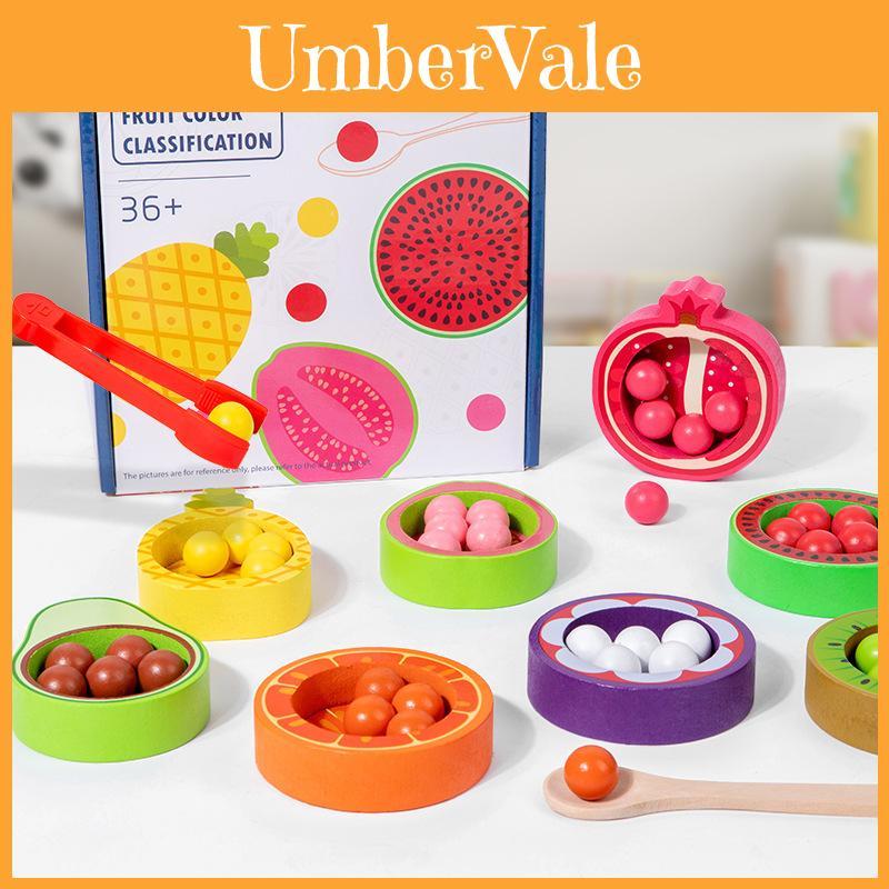 Wooden Childrens Color Classification Toy With Fruit Bead Clips For Cognitive Learning And Handeye Coordination