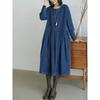 LYRIA Dress for Women Autumn Winter Japanese Korean Fashion Loose Casual Corduroy Clothing  Vintage Elegant Long Sleeve A-line Dress