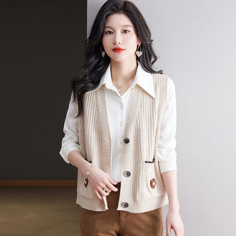 Вязаный жилет для женщин среднего возраста, весенний новый модный короткий жилет-свитер для женщин