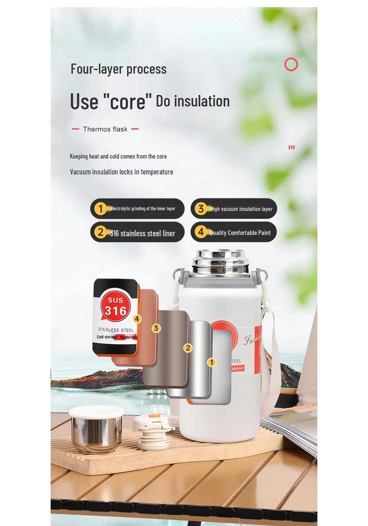 Stainless Steel Large Capacity Travel Kettle Thermos - Portable Outdoor Sports Water Cup