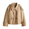 Женский тренч цвета хаки, двубортный жакет, женский жакет со стойкой, рукав полной длины, карман, осенняя повседневная свободная верхняя одежда, женская
