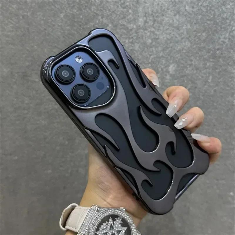 Модный Матовый 3D Полый Чехол-Пламя для iphone 17 Air 16 Pro Max 15 Plus 14 13 12 11 Гальванизированный Мягкий Задний Чехол capa