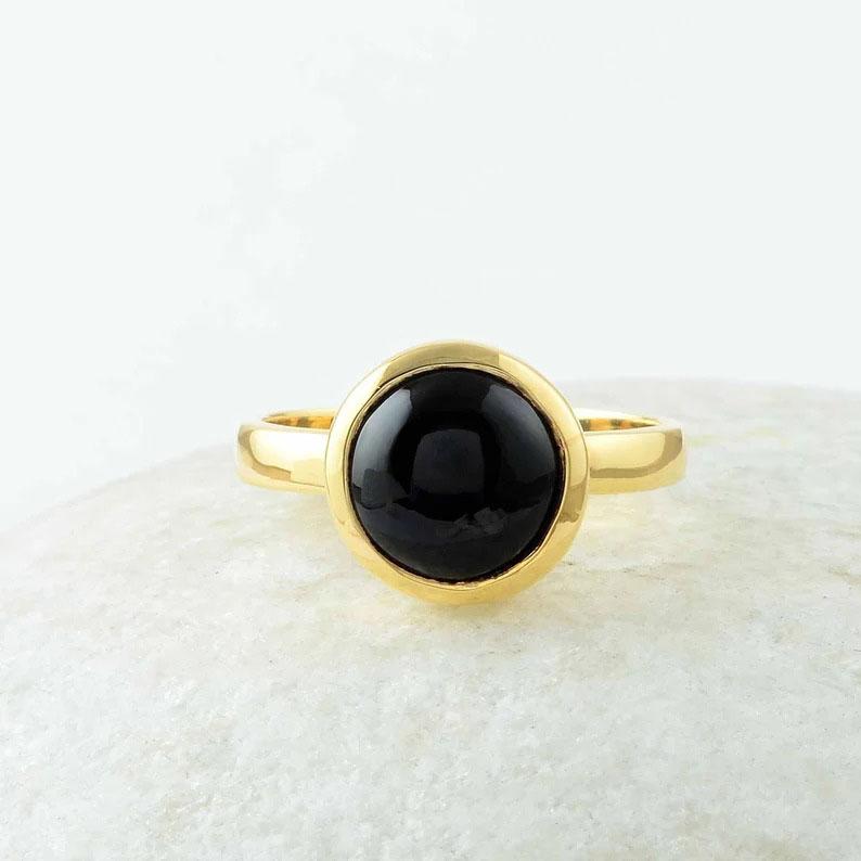 Black Onyx Gemstone Ring, Solid 925 Sterling Silver Ring, Yellow Gold Ring, Handmade Jewelry, Statement Ring, Women Ring