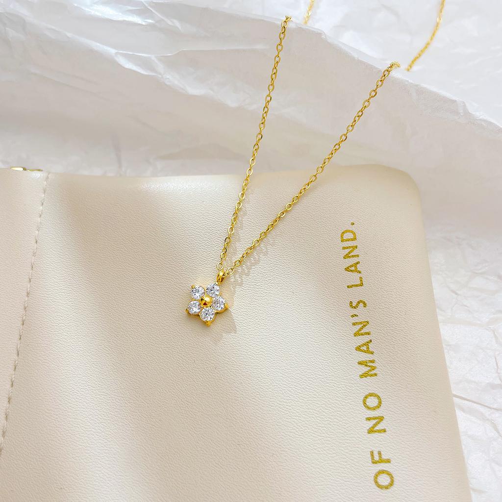 Korean Style New 2025 Diamond Flower Pendant Bamboo Clavicle Chain Sporty Fashion Unisex Small Fresh Elegant All-match