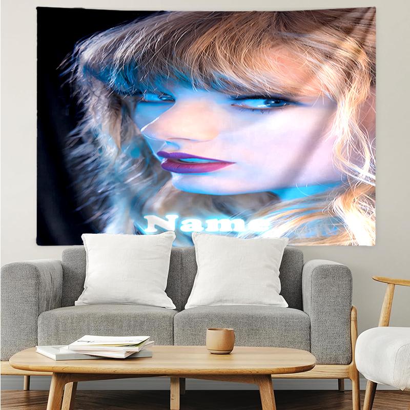 Custom Name Taylor Swift Print Tapestry, Backdrop, Easy Setup, Ideal for Bedroom, Office & Living Room, with Aesthetic Wall Hanging Decor.