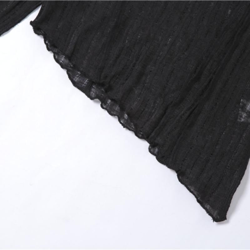 Осень Новая Женская Однотонная Приталенная Укороченная Футболка Модная Необычная Асимметричная Футболка с Длинным Рукавом