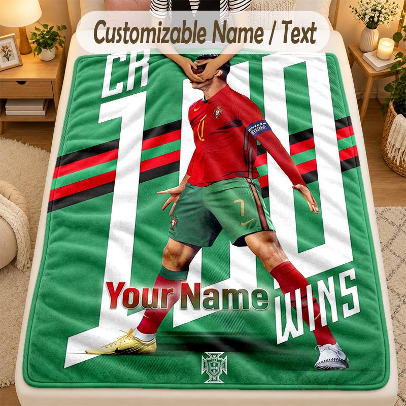 Flannel BlanketCristiano Ronaldo Custom Name Text Personalized Soft Warm Throw Blanket Home Decor Gift