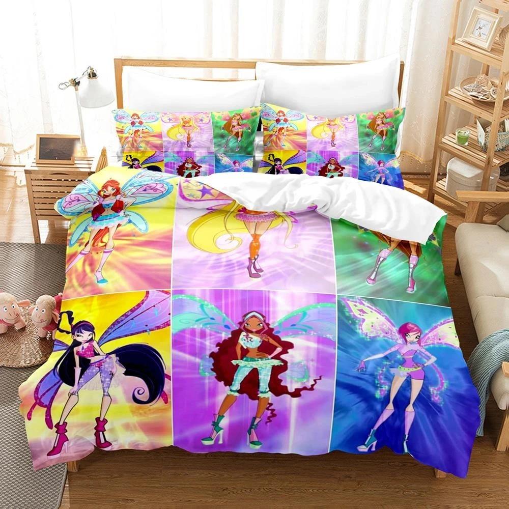 Коллекция постельного белья Winx Sleep Односпальный Размер Односпальный Размер Полный Queen Размер King Размер Размер Коллекция кроватей Подростковая Девочка Спальня Комплекты пододеяльников 3D