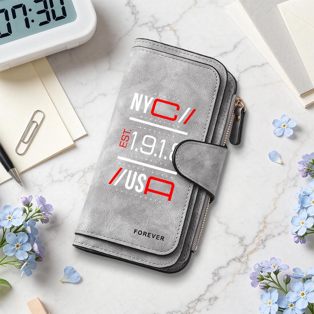 NYC Print Casual Long Wallet Fashion Forever Letter PU Leather Multipurpose Card Holder For Daily Use