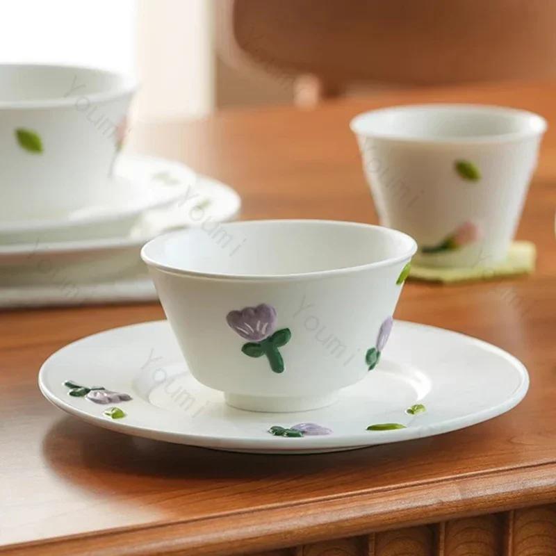 Креативный рельефный цветок Керамическая тарелка Легкая роскошная ресторанная вкусная салатница фруктовая тарелка Изысканные домашние блюда Обеденные тарелки