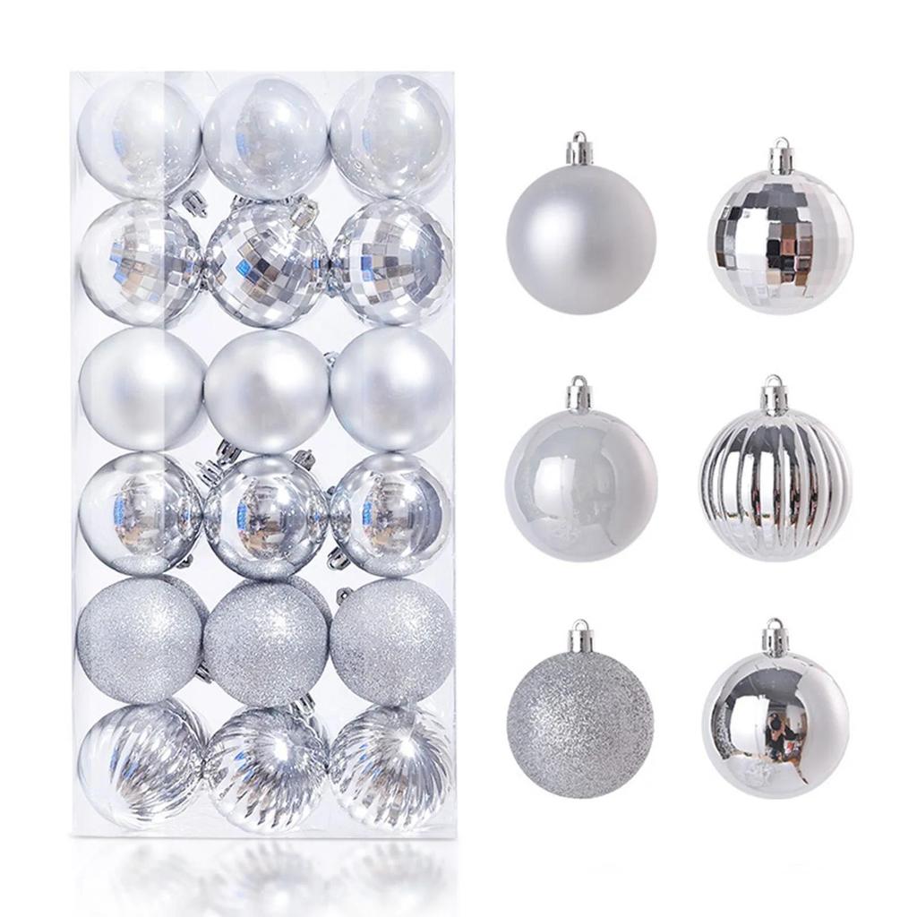 36-Piece Shatterproof Christmas Ornaments, Silver Plastic,1.6 Inch Diameter